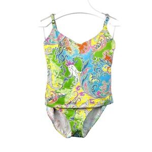 Lauren Ralph‎ Womens 10 Tankini Bathing Suit Set Paisley Blue Green Yellow Pink